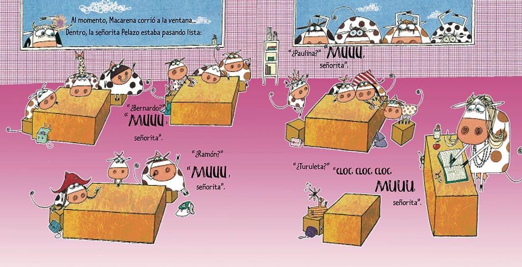 Ilustración interior del cuento La vaca que fue al cole